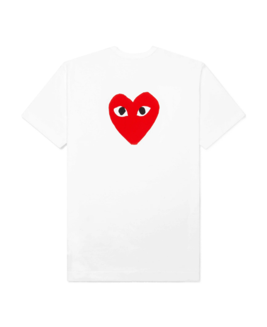 Comme Des Garçons Play White Double Hearts At Back T-shirt In White
