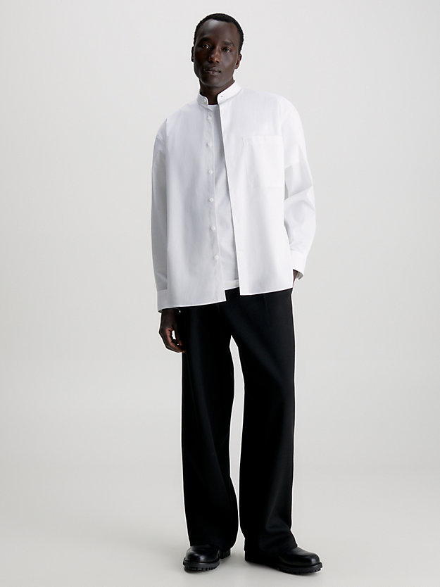 Calvin Klein Button Shirt With Standing Collar In White