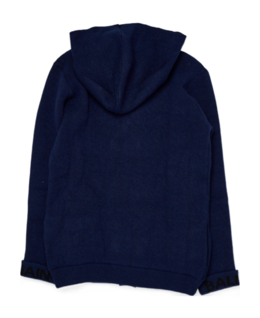 Balmain Double-breasted Hooded Jacket In Blue