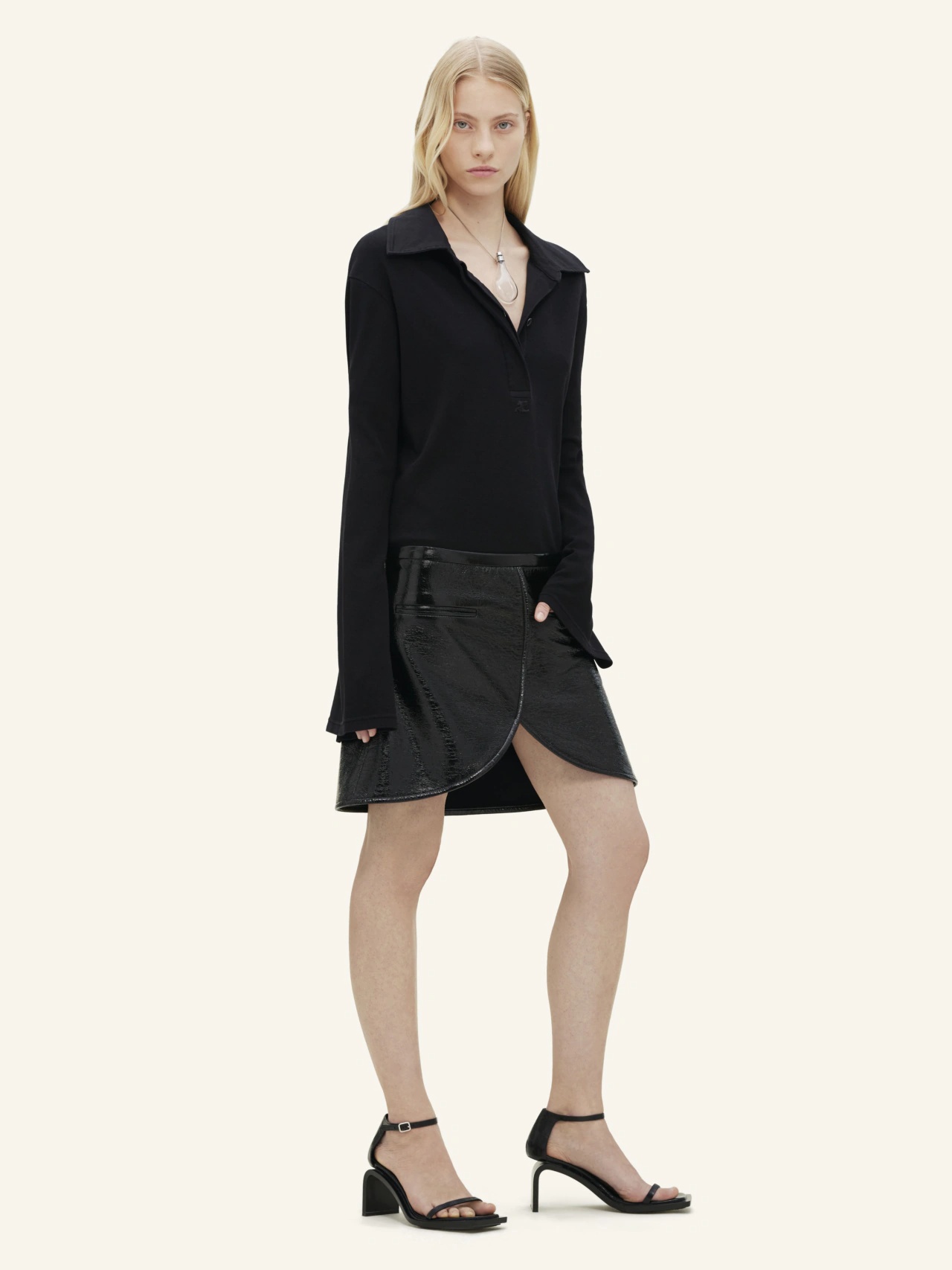 Shop Courrèges Piqué Cotton Polo Shirt In Black