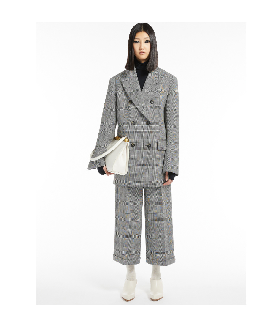 Sportmax Double-breasted Check Blazer In Gray