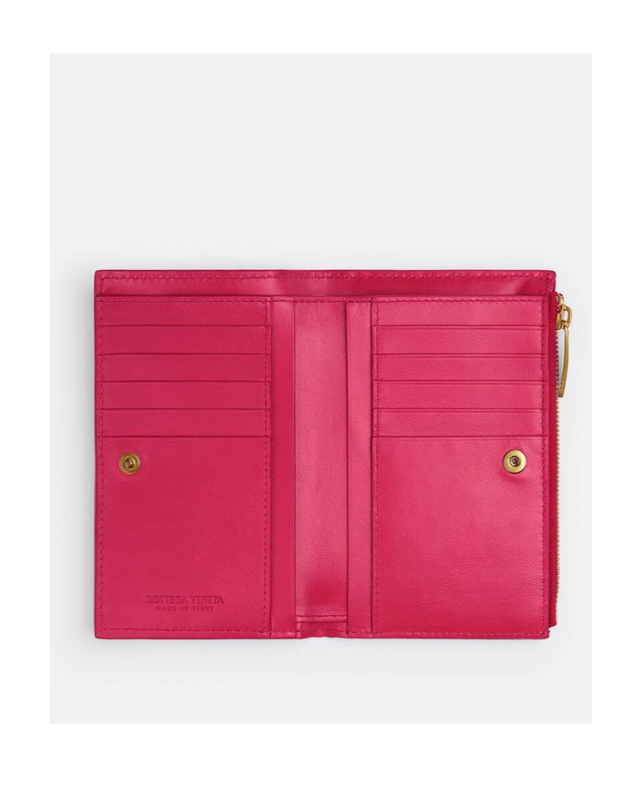 Bottega Veneta Logo Double Fold Zipper Wallet In Pink