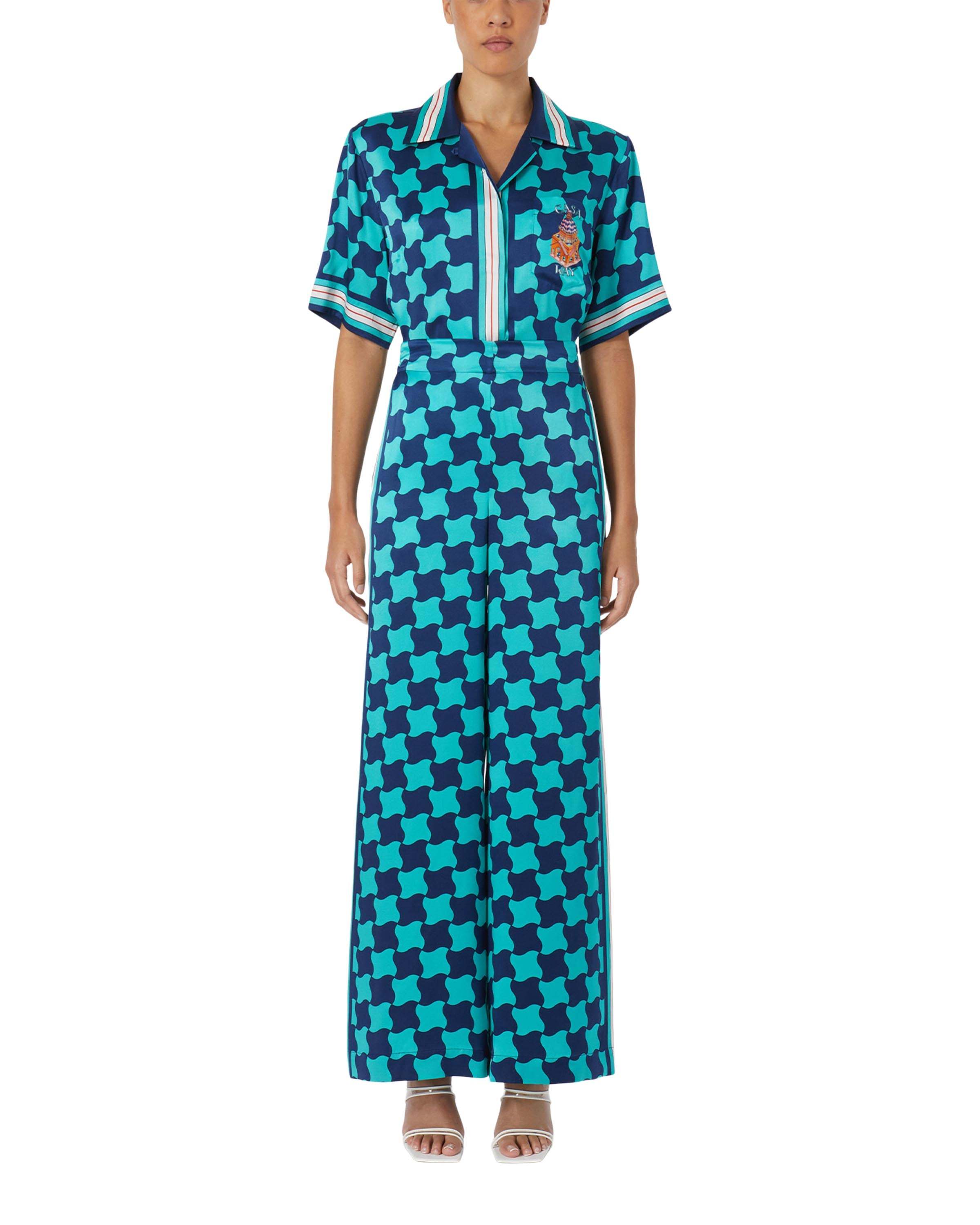 Shop Casablanca Graphic-print Silk Trousers In Blue