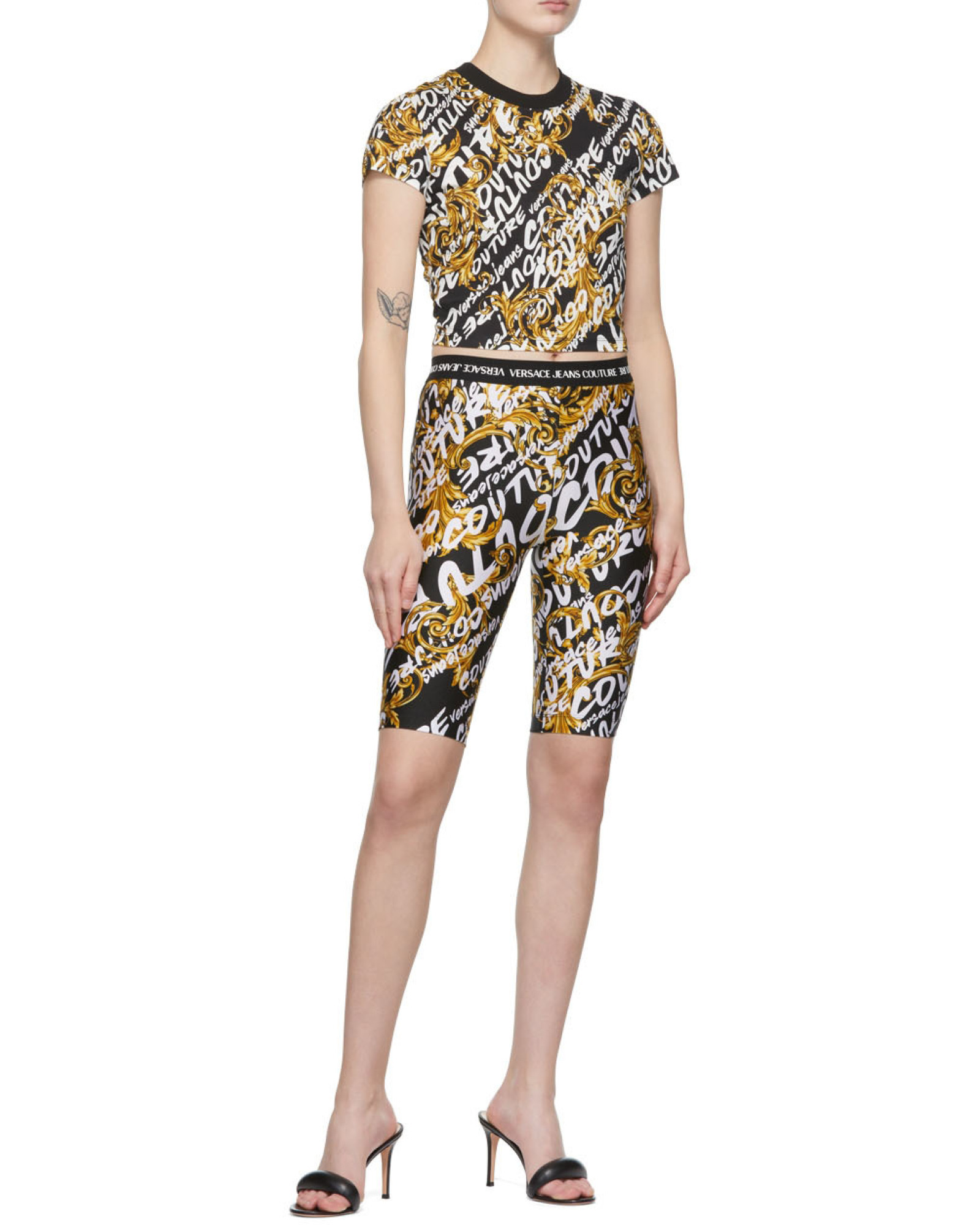 Versace Jeans Garland-print Cropped T-shirt In Multi
