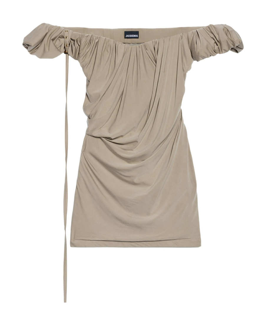 Jacquemus Schulterfreies Minikleid Aus Stretch-jersey Aus Einer Cupromischung Mit Drapierung In Nude