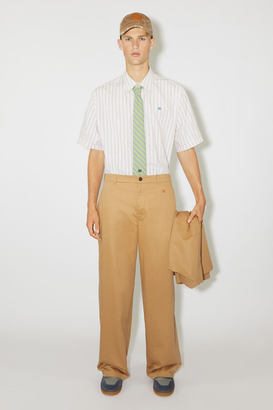 Acne Studios Logo-patch Cotton Straight-leg Trousers In Nude