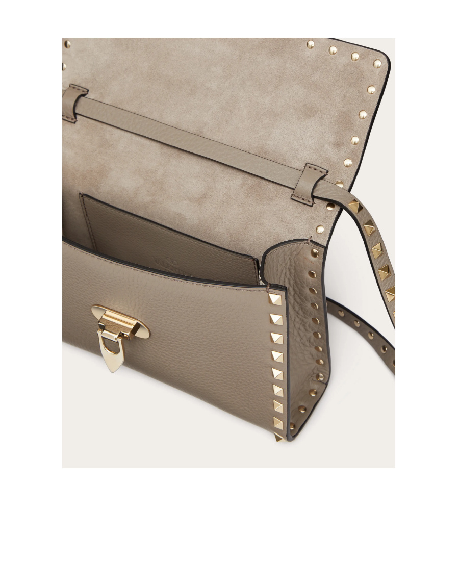 Valentino Calf Leather Rockstud Alcove Shoulder Bag In Nude