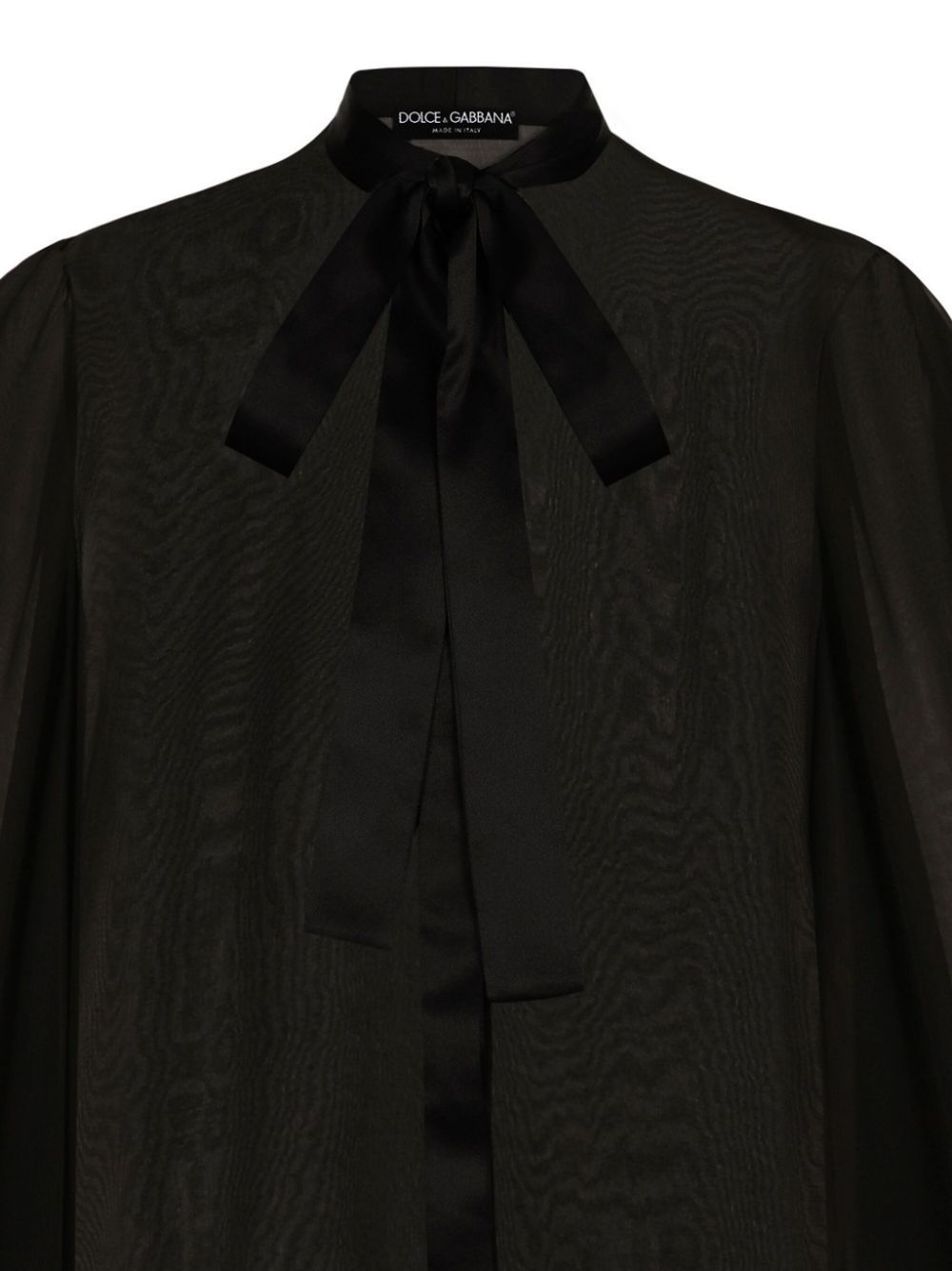 Dolce & Gabbana Bow Collar Silk Chiffon Top In Black