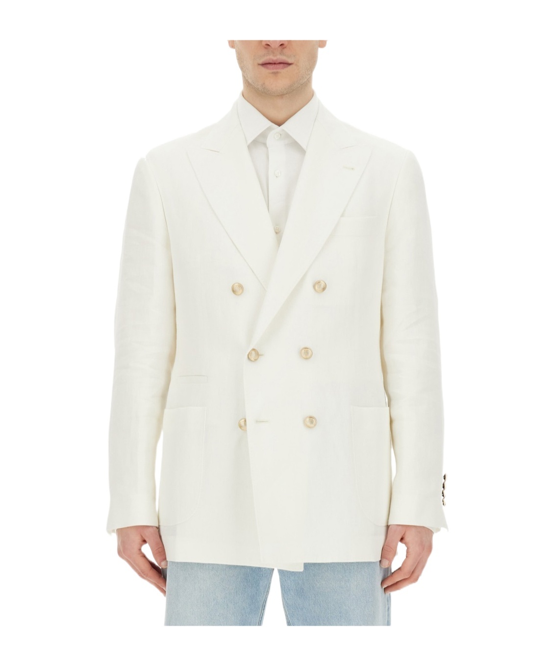 Brunello Cucinelli Linen Single-breasted Blazer Jacket In White