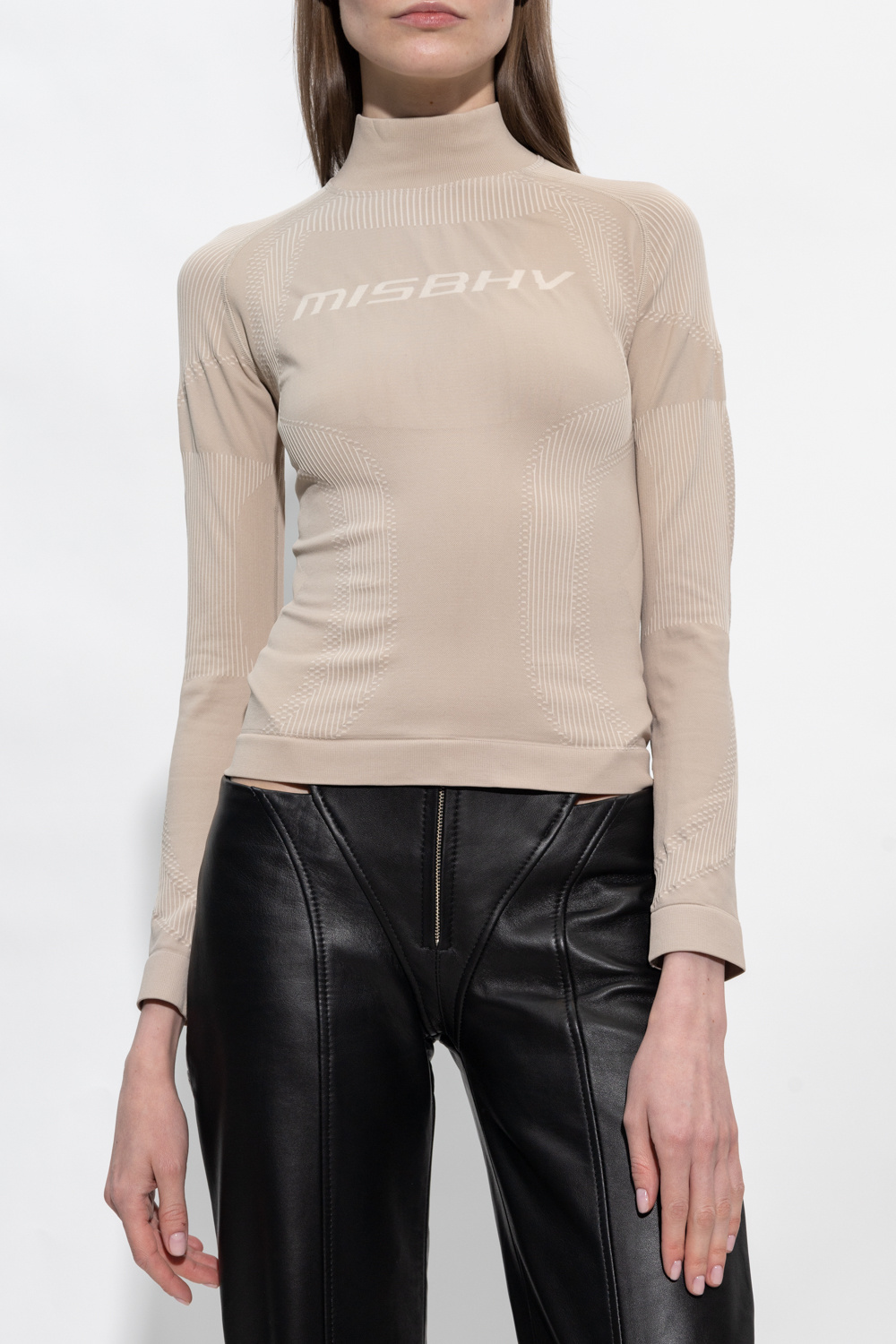 Misbhv Logo-lettering Roll-neck Top In Nude