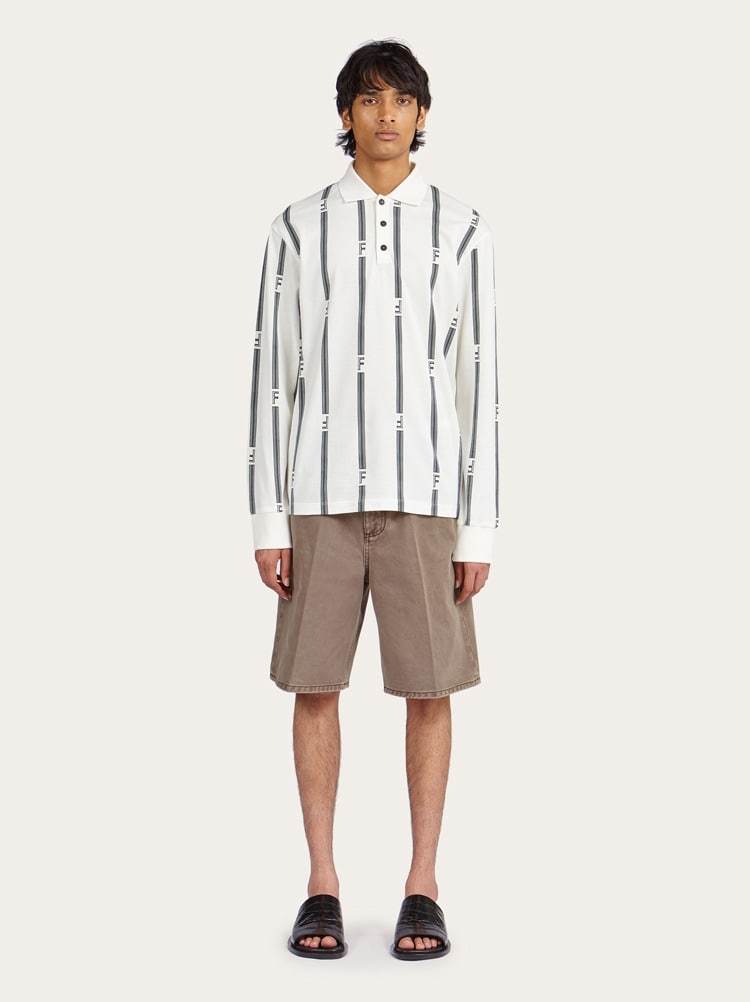 Ferragamo Long-sleeved Polo Shirt In White