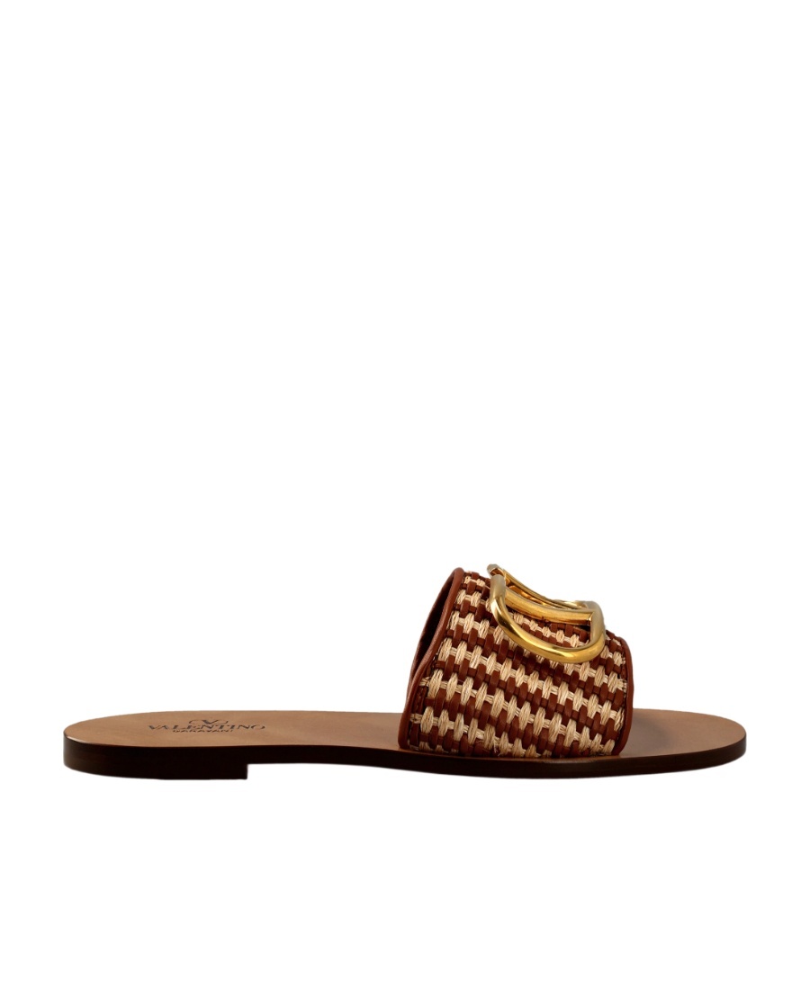 Valentino Vlogo Signature Woven Slide Sandals In Brown