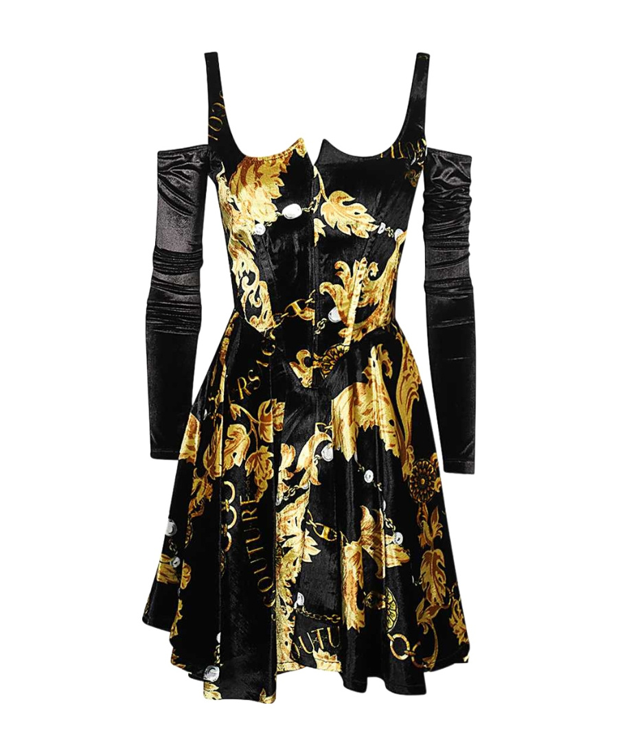 Versace Jeans Chain Couture Long-sleeved Corset Dress In Black
