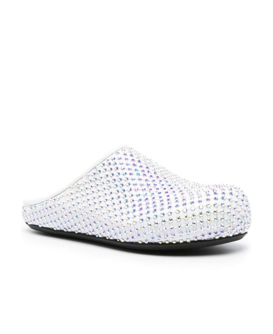 Marni Glass-crystals Leather Slippers In White