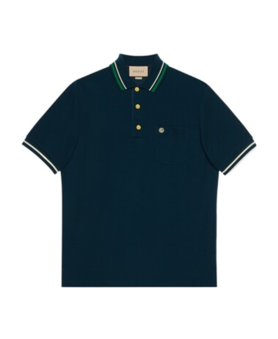 Gucci Cotton Polo Shirt With Embroidery In Blue