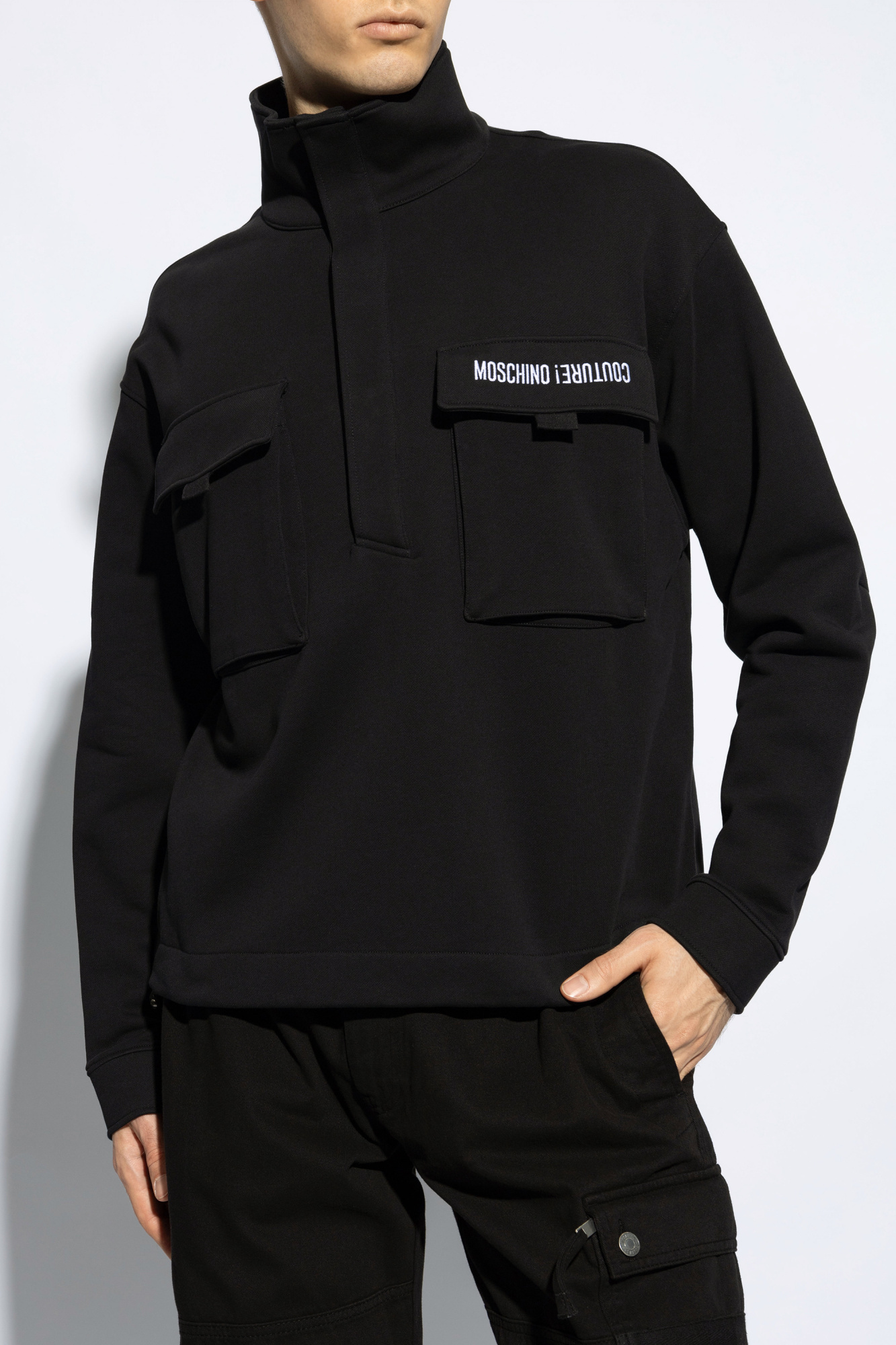 Moschino Logo Embroidered Turtleneck Sweatshirt In Black