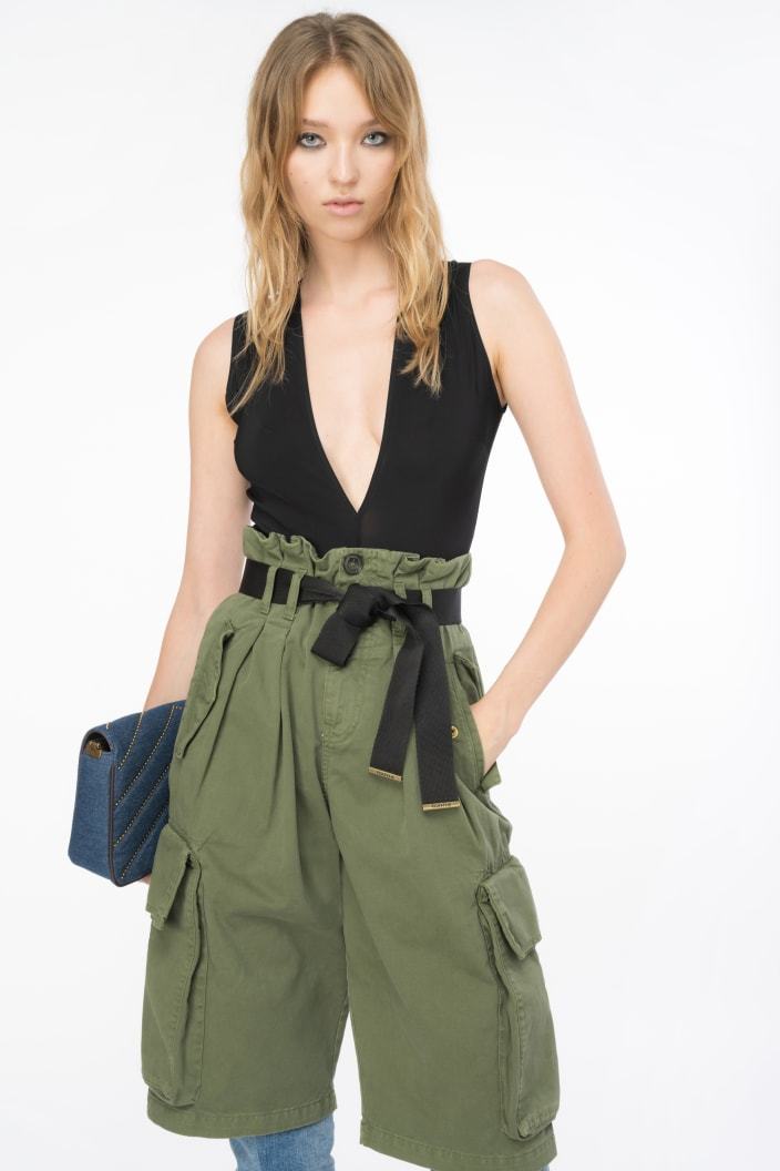 Pinko Belted Cotton Cargo Shorts In Green