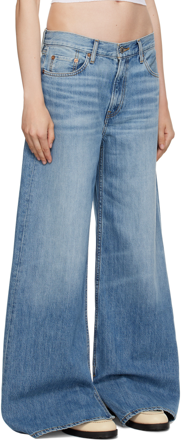Re/done Whiskering-effect Low-rise Wide-leg Jeans In Blue