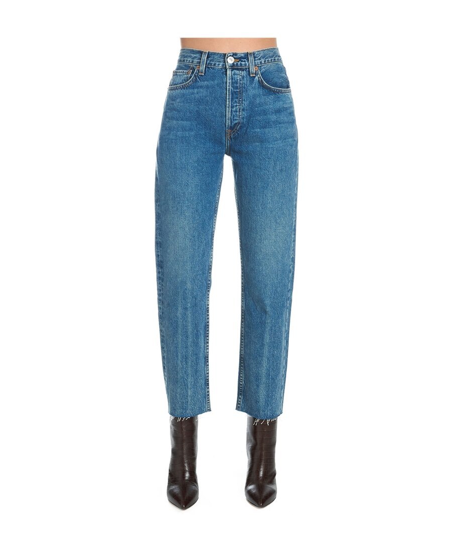 Re/done High Rise Stove Pipe Jeans In Blue