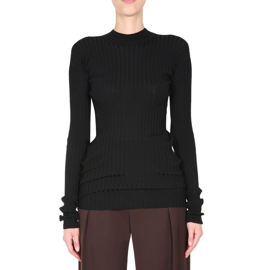 Bottega Veneta Mock-neck Ribbed Jumper In Black