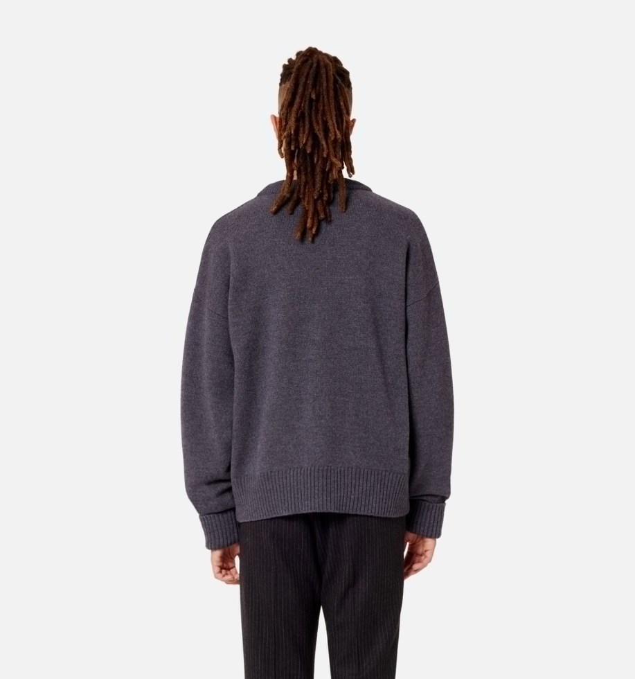 Ami Alexandre Mattiussi Heather Grey Wool Cardigan With Embroidered Logo In Gray