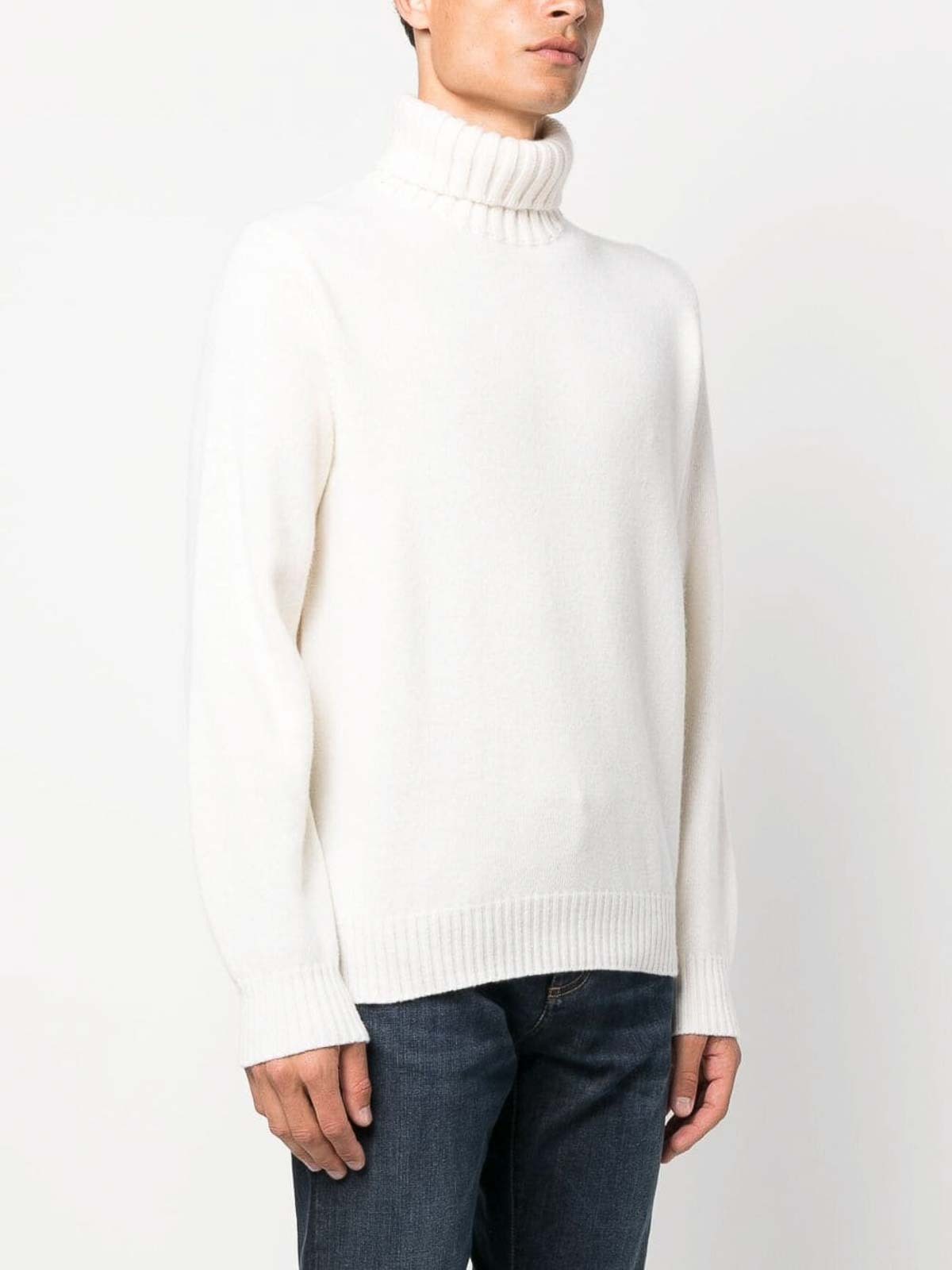 Shop Eleventy Rool-neck Wool-blend Jumper In White
