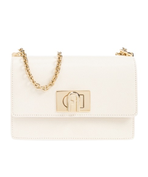 Furla Cream Foldover Top Bag With Twist-lock Closure In Nude