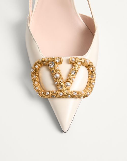 Valentino Garavani Vlogo Signature Slingback Calfskin Pump With Jewel Logo 80mm Woman Ivory 42