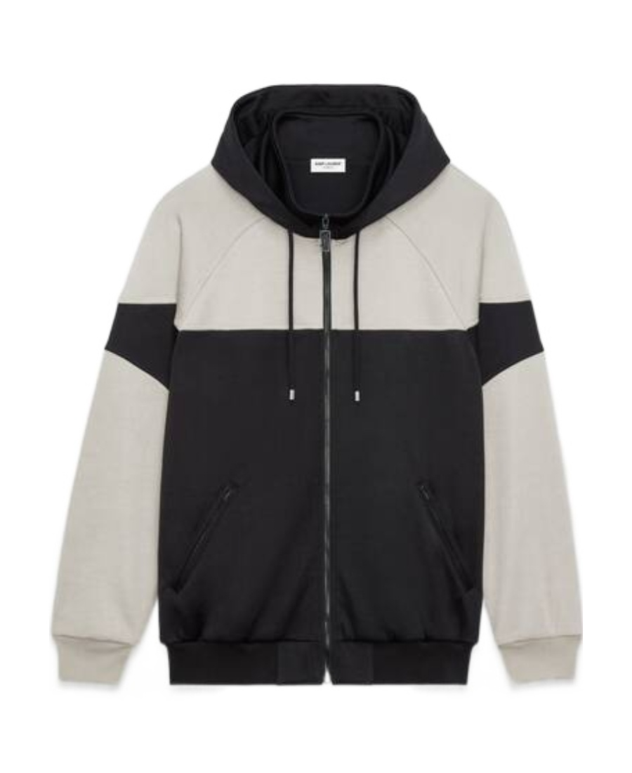 Saint Laurent Two-tone Paneled Hoodie In Black