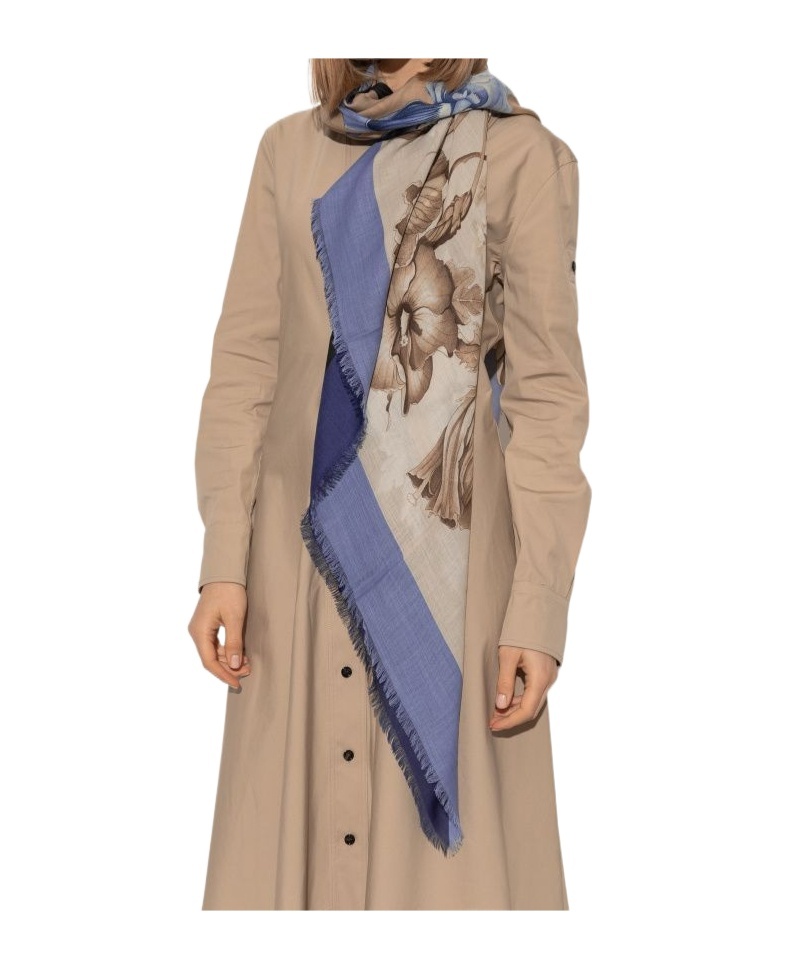 Ferragamo Cashmere Scarf With Floral Pattern In Brown