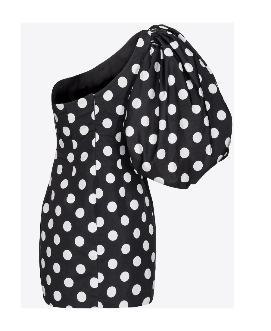 Pinko Womens Polka Dot One Shoulder Mini Dress In Black