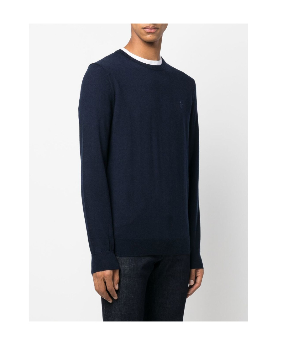 Polo Ralph Lauren Blue Crewneck Sweater With Pony Logo Embroidered On The Front In Black