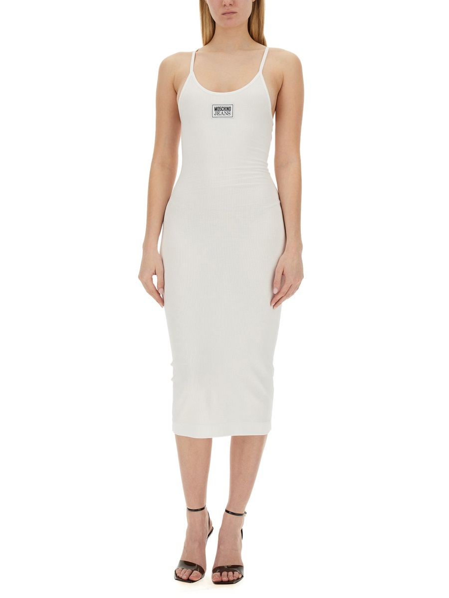 Moschino Logo Logo Thin Shoulder Strap Dress In White