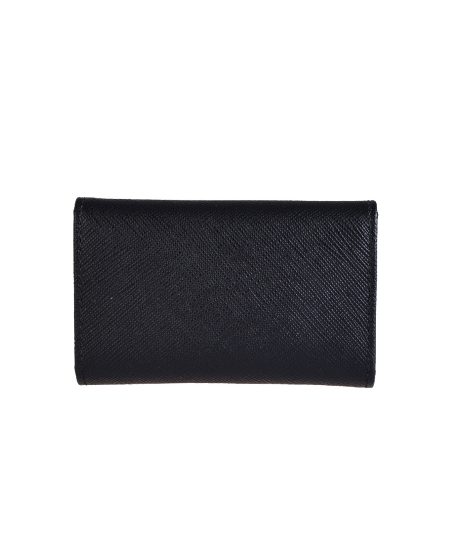 Prada Triangle Logo Saffiano-leather Keyring Case In Black