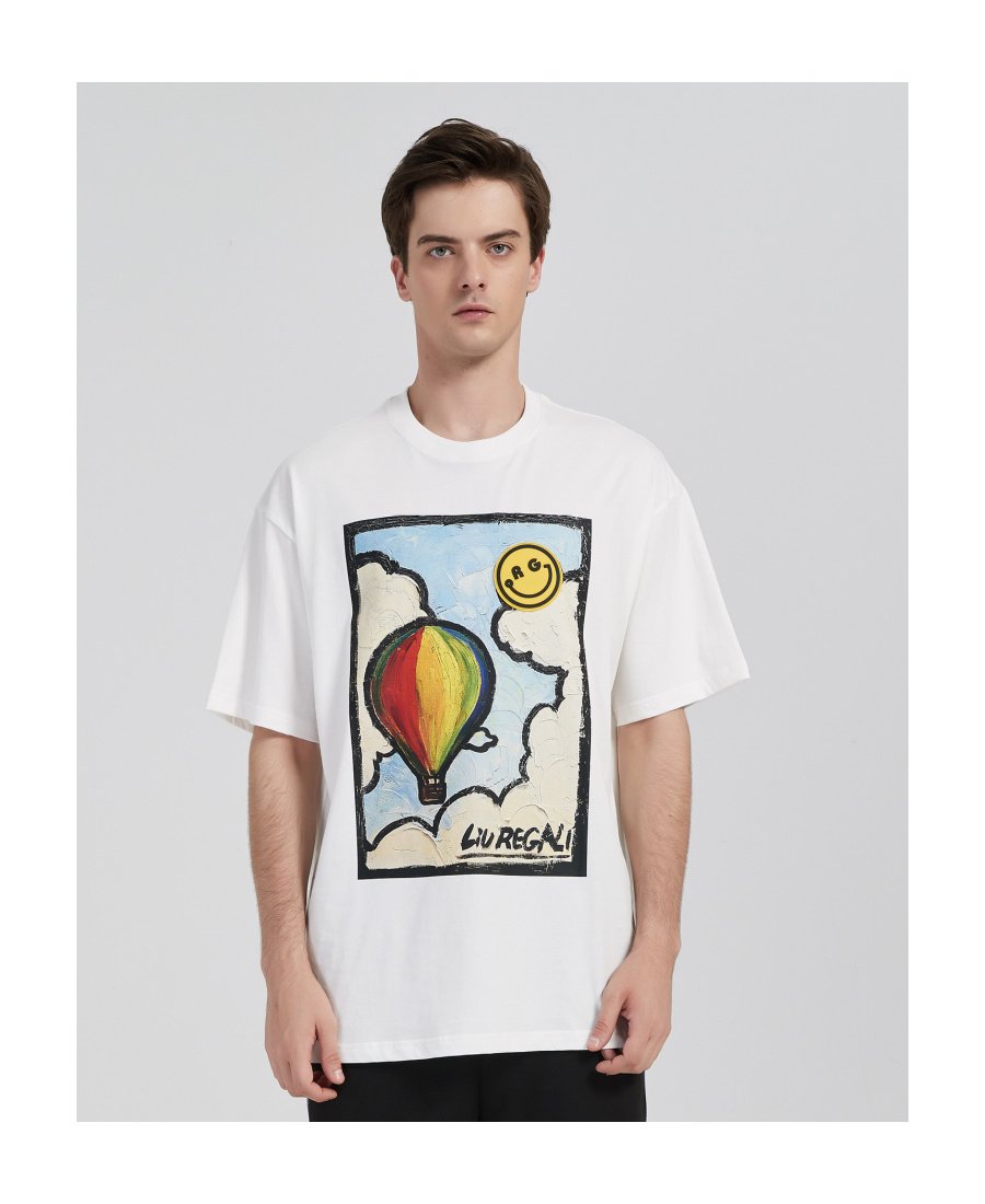 Liuregali Hot Air Balloon Oil Painting Short-sleeved T-shirt In White