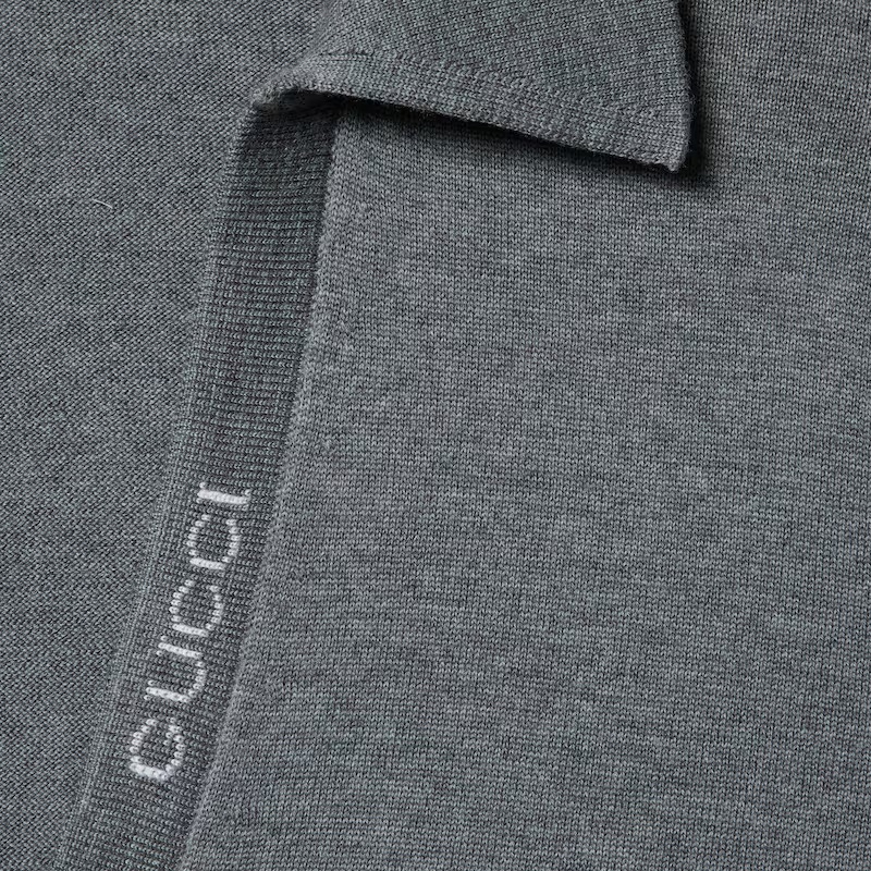 Gucci Polo Knit Wool Sweater In Gray