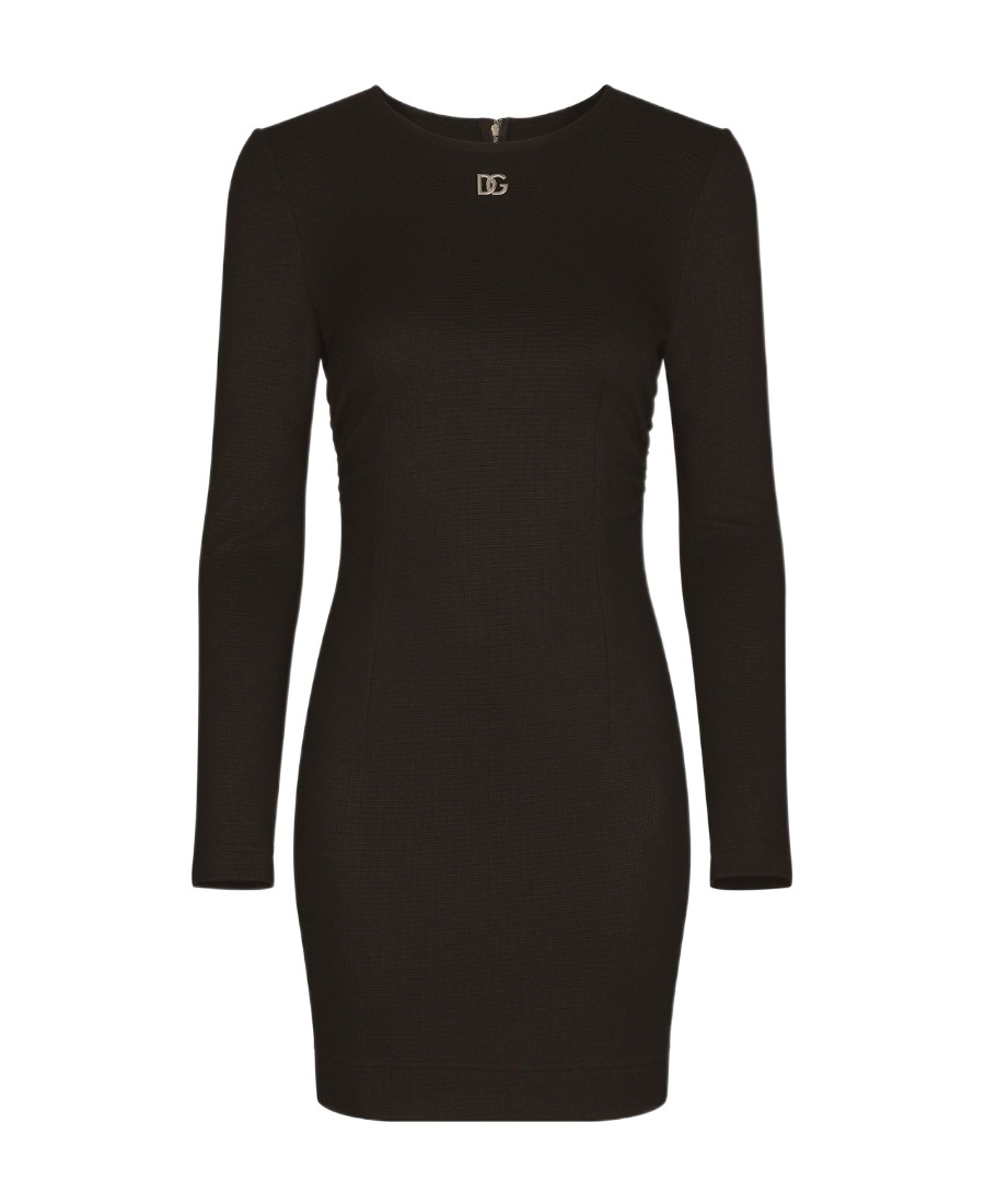 Dolce & Gabbana Short Milano Rib Dress With Dg Logo In Black