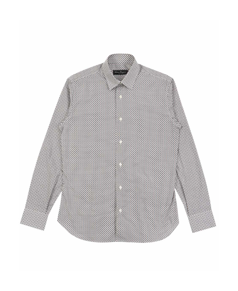 Ferragamo Logo Lapel Shirt In Gray