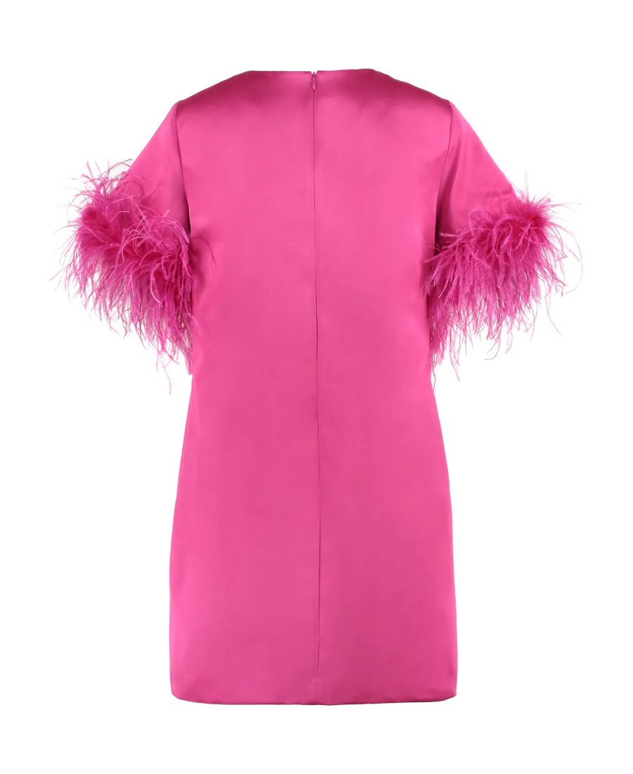 P.a.r.o.s.h Feather-trim Satin Dress In Pink