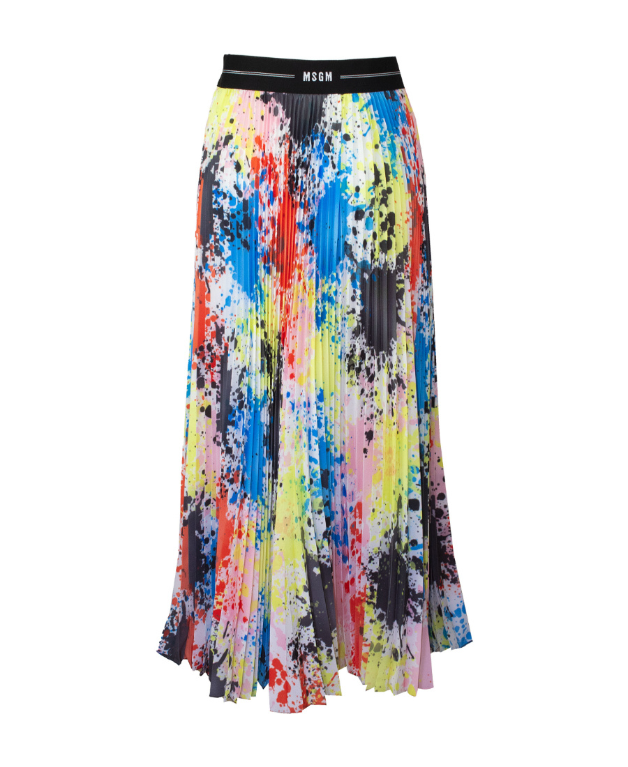 MSGM SPLATTER-PRINT PLEATED MIDI SKIRT