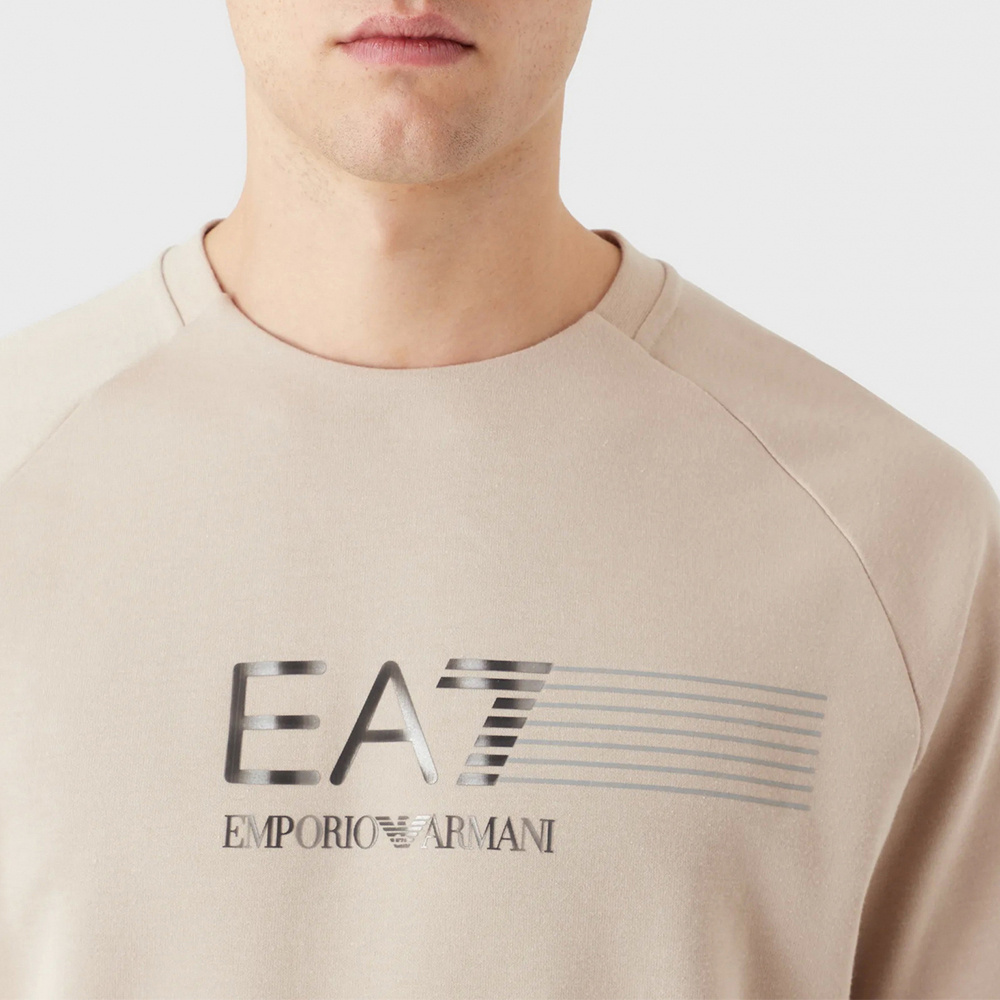 Ea7 Logo Printed Round Neck Sweater In White