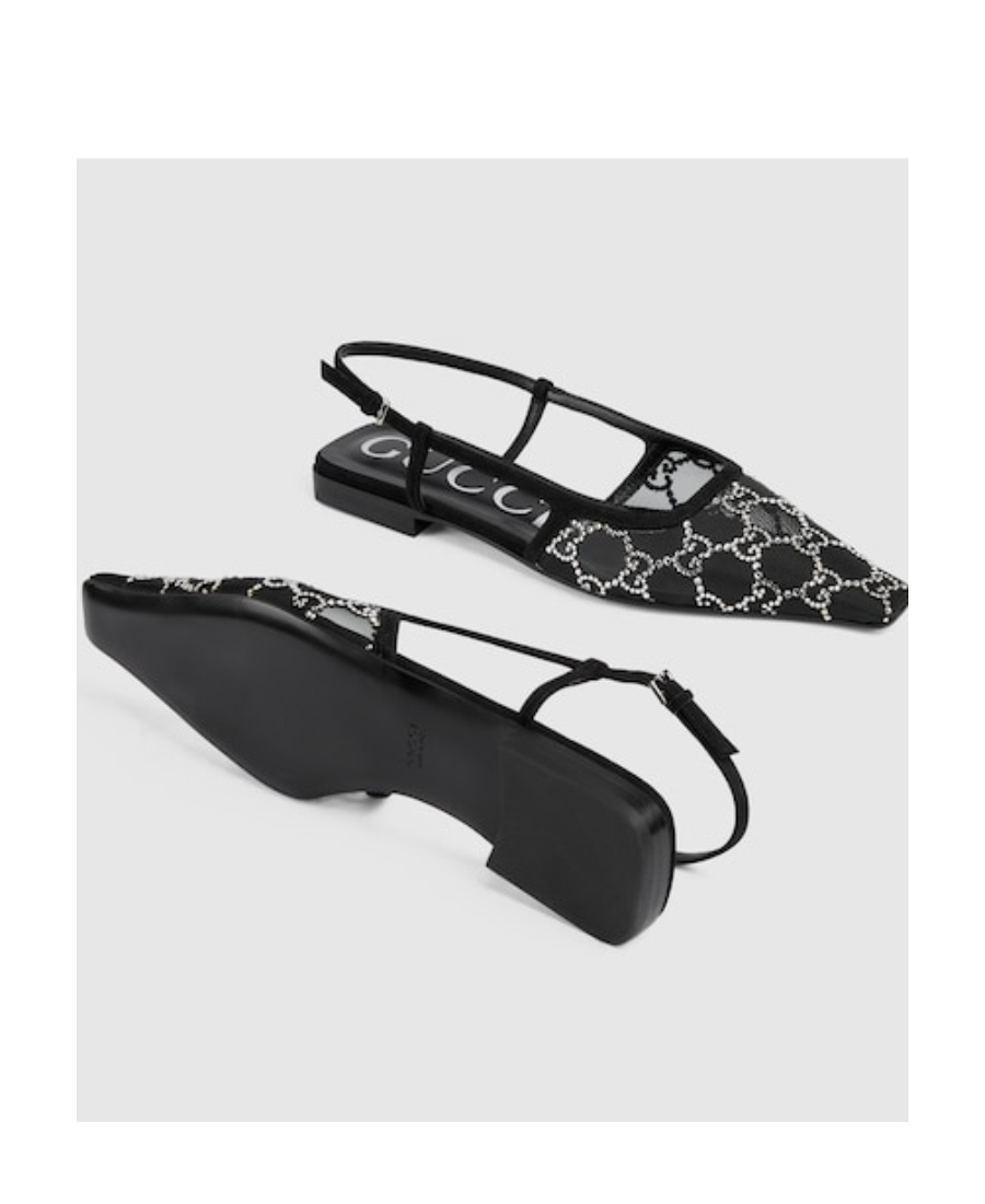 Gucci Demi Crystal Gg Slingback Ballerina Flats In Black
