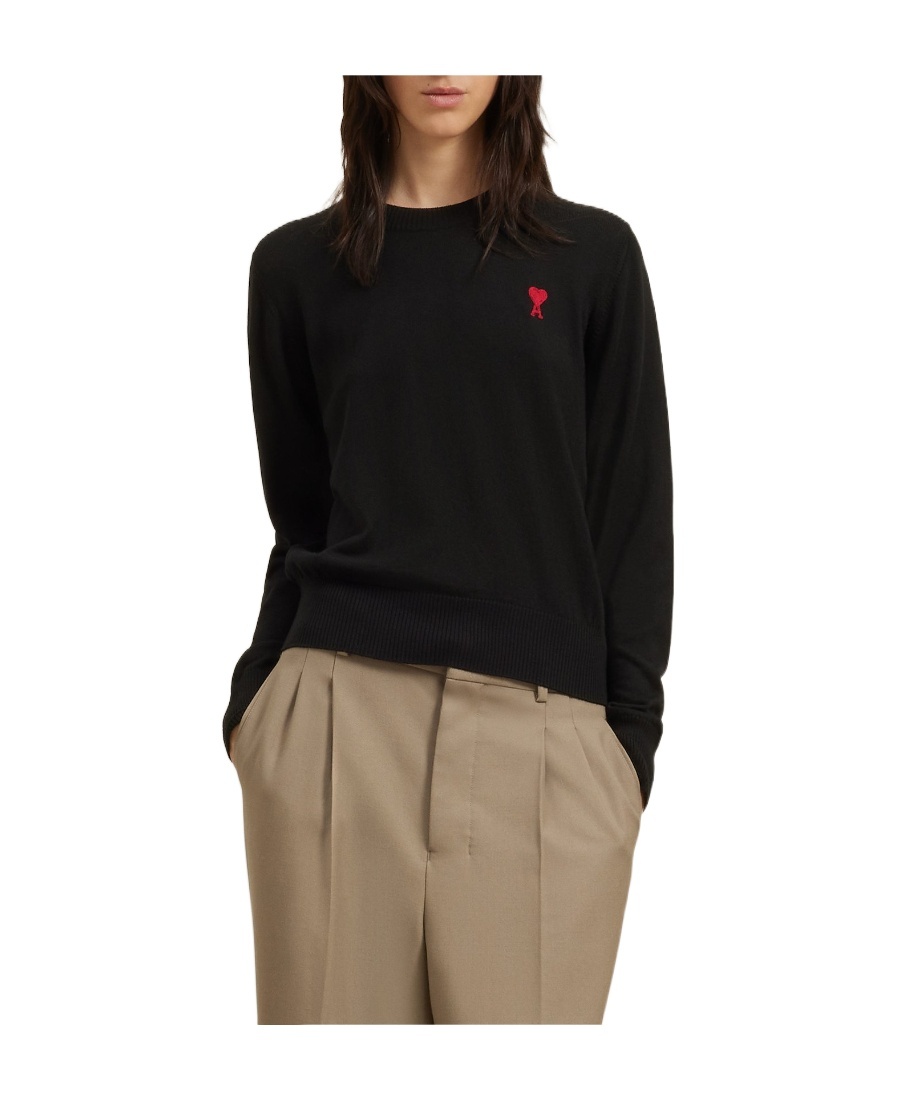 Shop Ami Alexandre Mattiussi Ami Paris Logo Embroidered Crewneck Jumper In Black