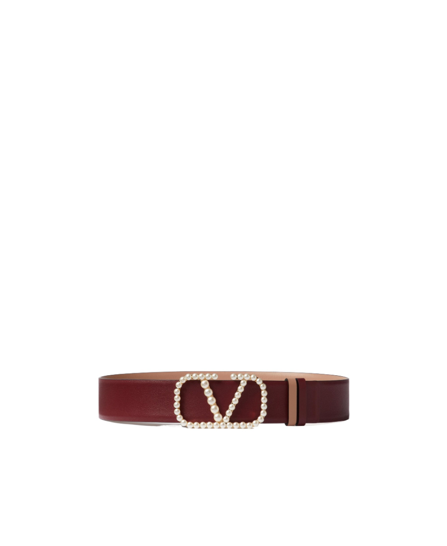 VALENTINO GARAVANI VLOGO SIGNATURE REVERSIBLE BELT IN SHINY CALFSKIN WITH PEARLS 40 MM