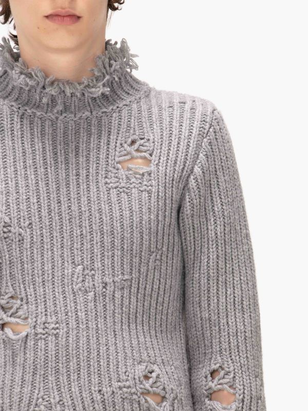 Jw Anderson Distressed-effect Merino-wool Jumper In Gray