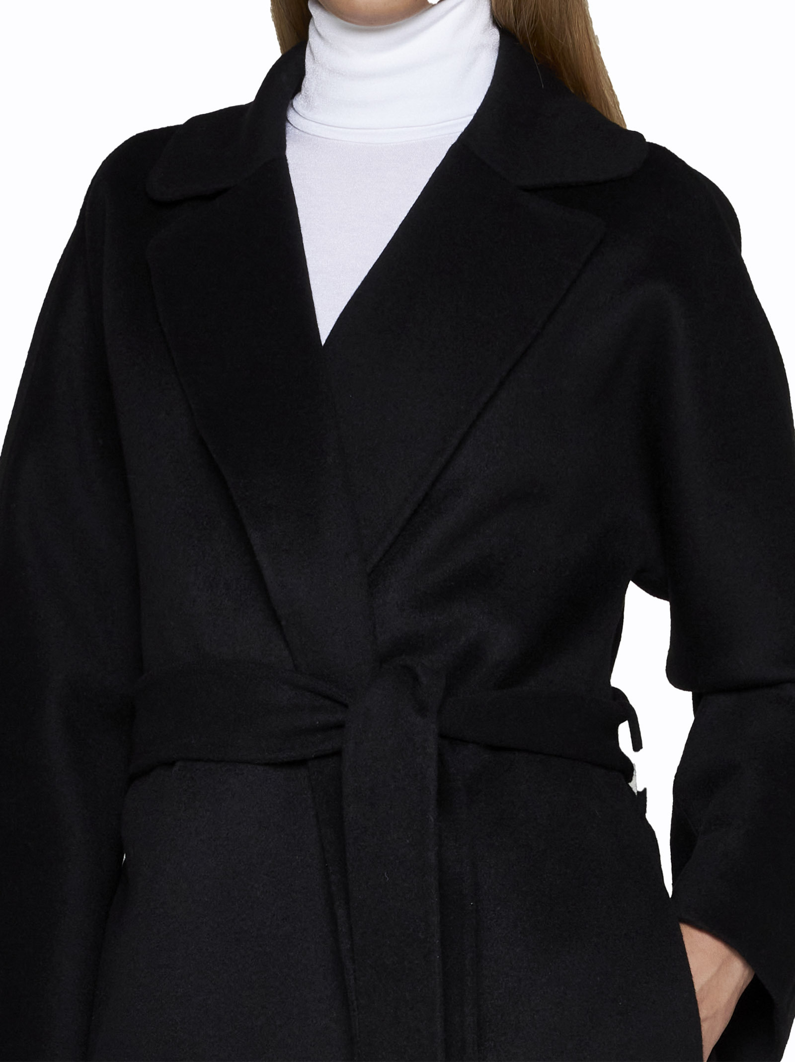 P.a.r.o.s.h Black Belted-waist Cashmere Midi Coat In Black