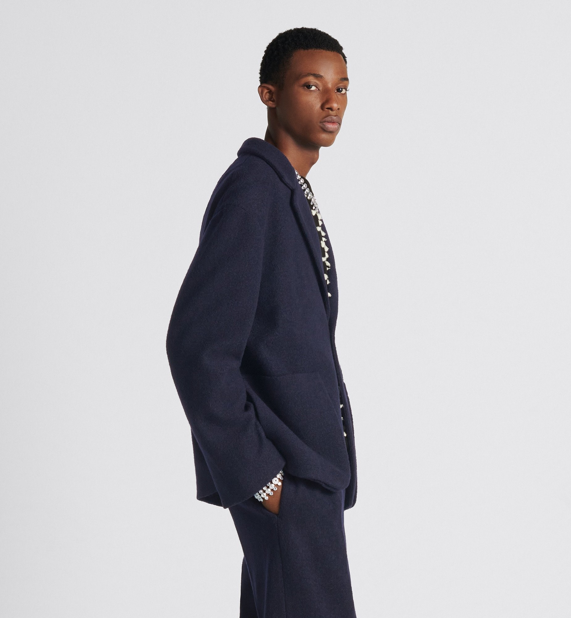 Dior Shearing Wool Open-shoulder Suit Coat In Blue