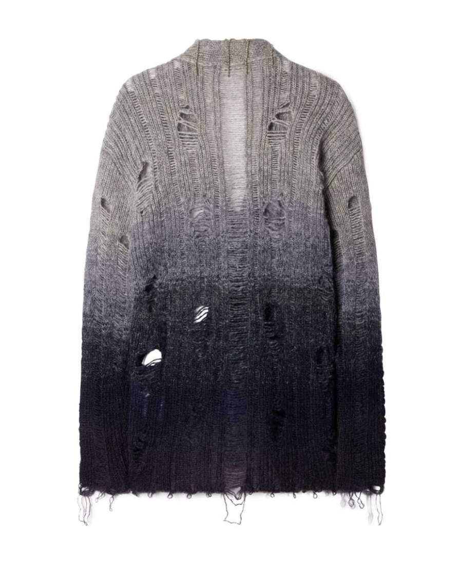 Off-white Distressed Effect Wool Cardigan With Beads Detail In Black
