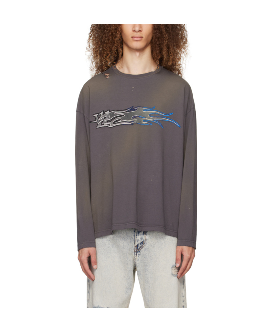 We11 Done Gray Faded Long Sleeve T-shirt In Black