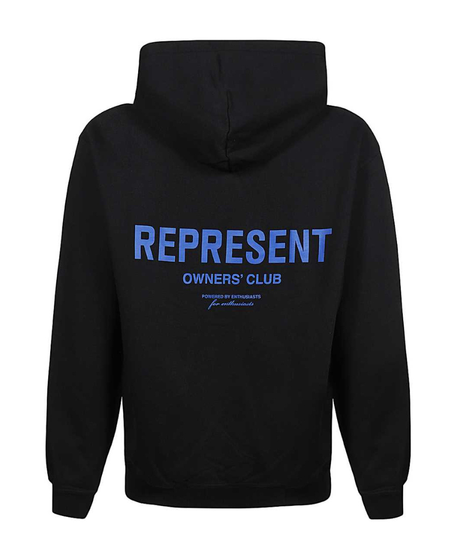 Represent Owners' Club-print Cotton Hoodie In Black